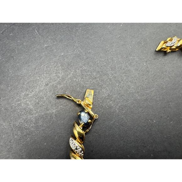 Ross Simons Sterling Silver 925 Gold Tone Sapphire & Diamond Tennis Bracelet 7" - Picture 4 of 10